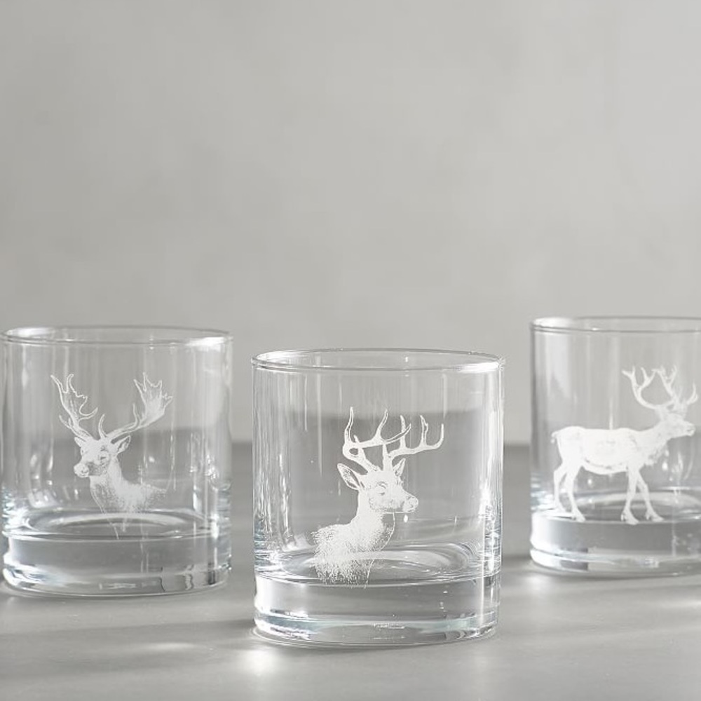 Pottery Barn Wilderness Cabin Stag Double Old Fashioned Glasses - Set Of 4 - Picture 2 of 16